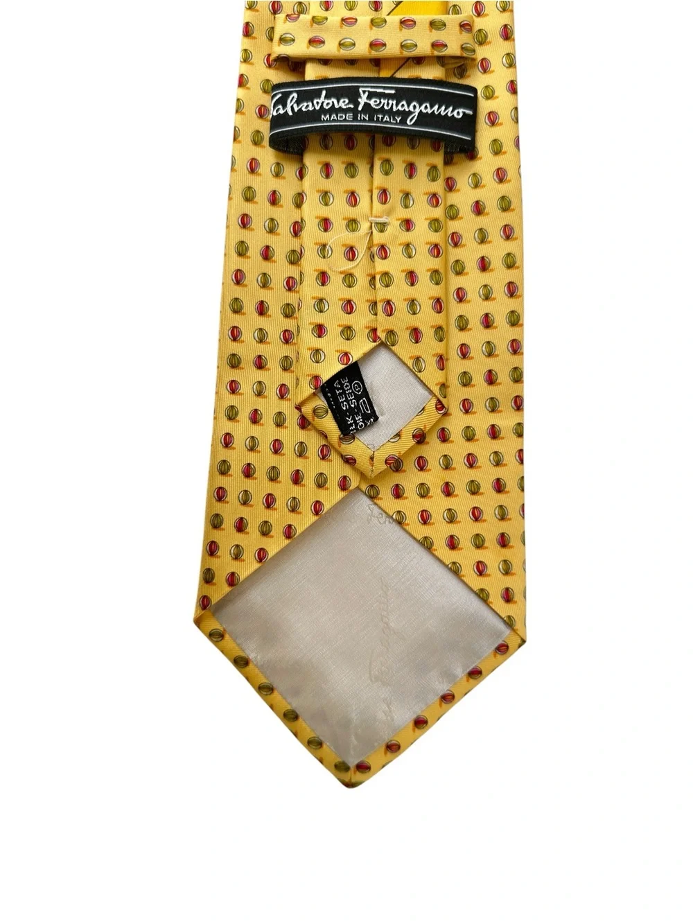 Salvatore Ferragamo Yellow Silk Tie with Red and Brown Dot Motif
